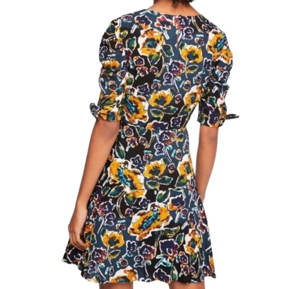 NWT Free People Glow Up Short Sleeve Mini Dress Navy Combo Floral Women’s Size 0